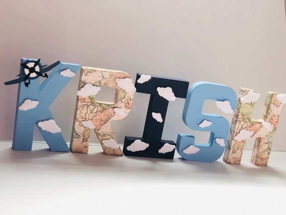 Airplane Theme Personilized Block Letters With Name Block Etsy