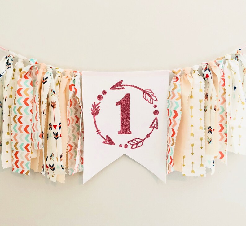 Pink and Gold Party Decoration for Boho Theme Arrow and Feather High Chair Banner For Girl Birthday First Birthday Supplies