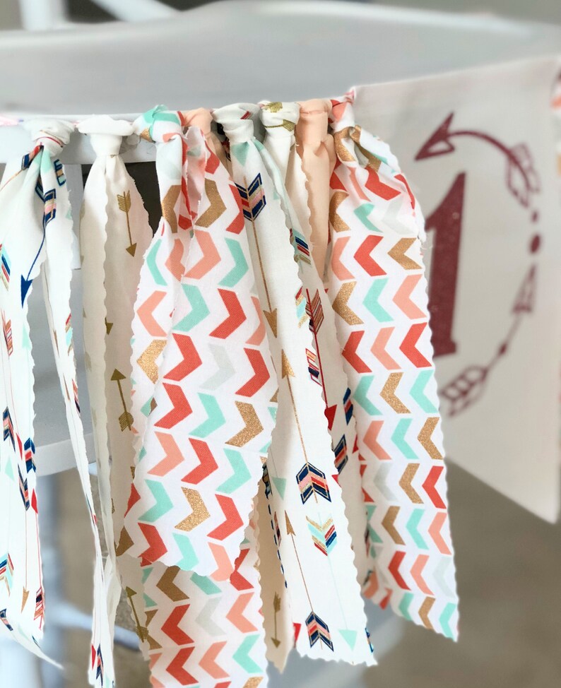 Pink and Gold Party Decoration for Boho Theme Arrow and Feather High Chair Banner For Girl Birthday First Birthday Supplies