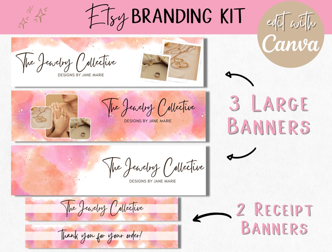Watercolor Etsy Shop Banner Kit Jewelry Seller Etsy Shop Etsy