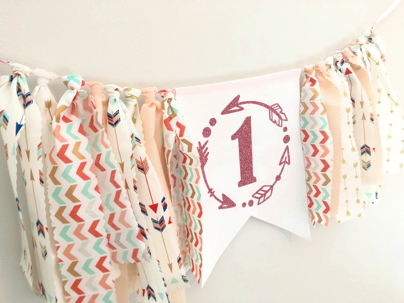 Pink and Gold Party Decoration for Boho Theme Arrow and Feather High Chair Banner For Girl Birthday First Birthday Supplies