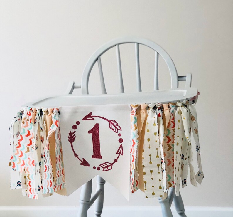 Pink and Gold Party Decoration for Boho Theme Arrow and Feather High Chair Banner For Girl Birthday First Birthday Supplies