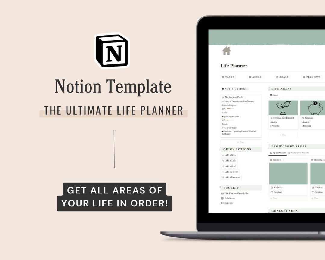 Notion Life Planner Template, Digital Organizer, Task Manager, Goal ...