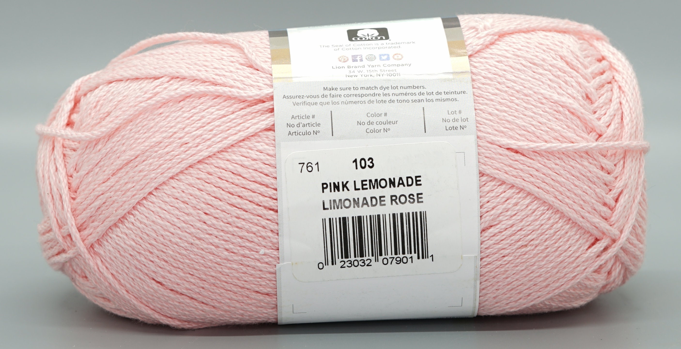 Lion Brand 24/7 Cotton 103 Pink Lemonade Yarn 100 Mercerized Etsy