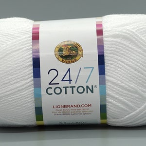 Lion Brand 24/7 Cotton 100 White Yarn 100% Mercerized Cotton