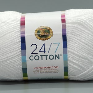 Lion Brand 24/7 Cotton 100 White Yarn 100% Mercerized Cotton - Etsy