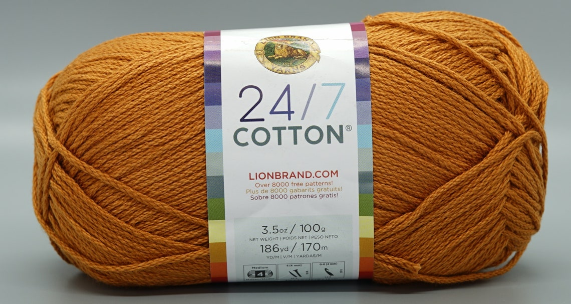 Lion Brand 24/7 Cotton 186 Amber Yarn 100 Mercerized Cotton Etsy
