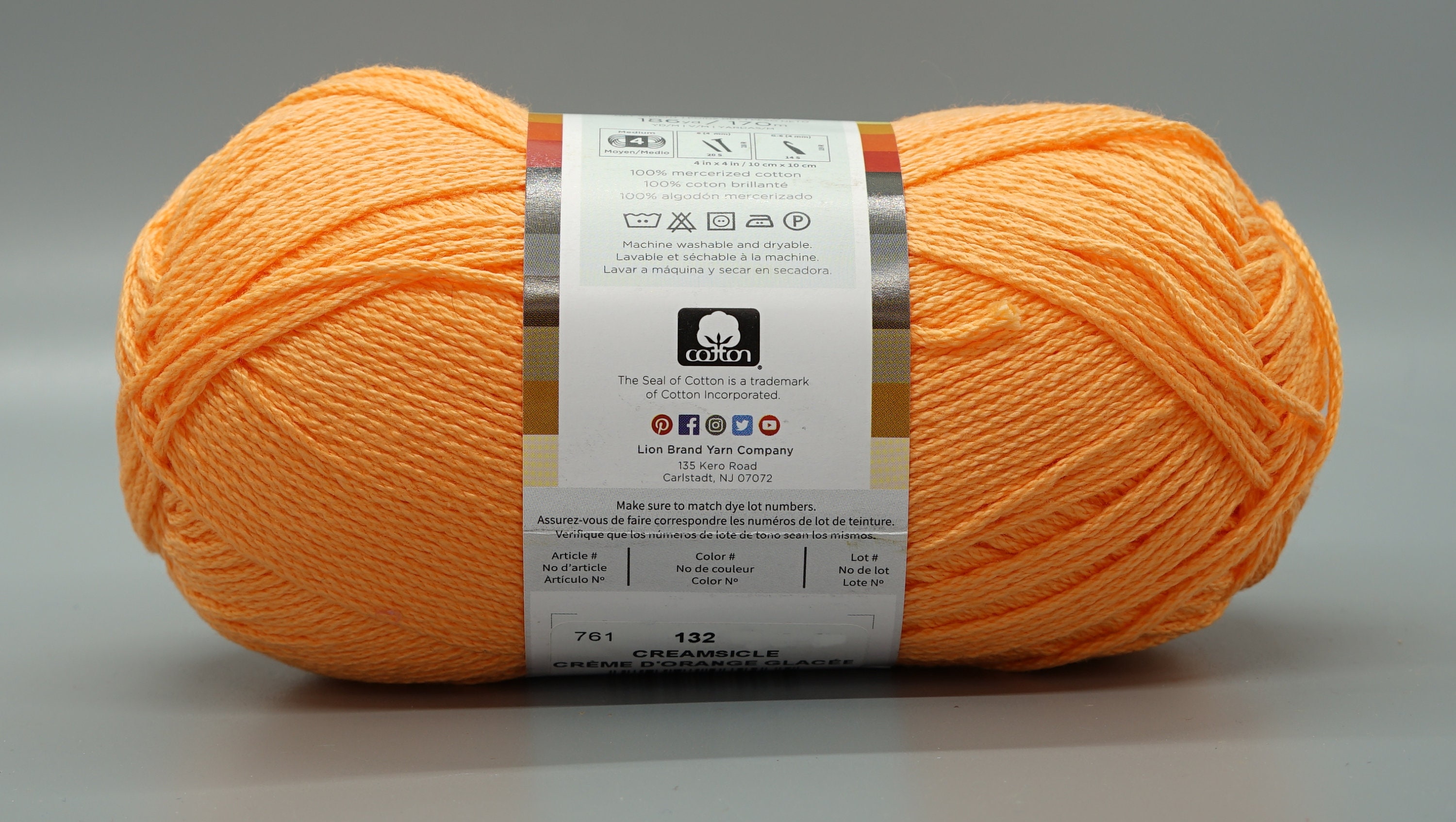 Lion Brand 24/7 Cotton 132 Creamsicle Yarn 100 Mercerized Etsy