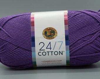 Lion Brand 24/7 Cotton 147 Purple Yarn 100% Mercerized Cotton Yarn