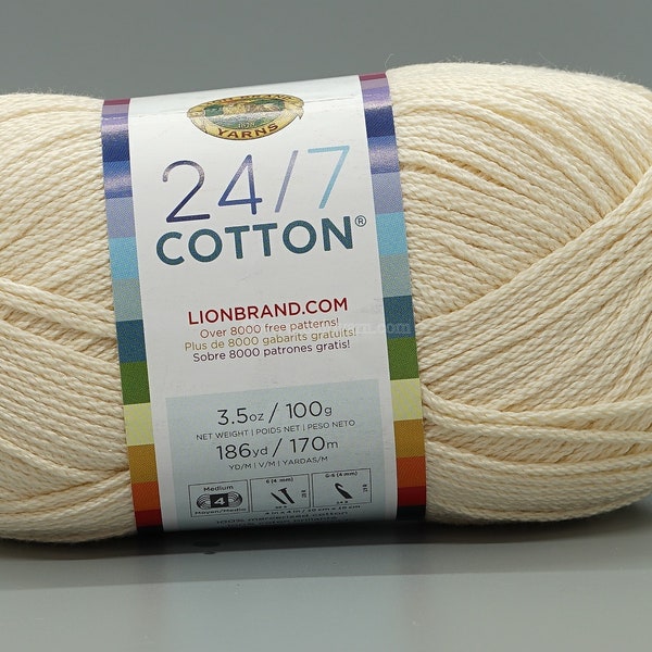 Lion Brand 24/7 Cotton 098  Ecru Yarn 100% Mercerized Cotton