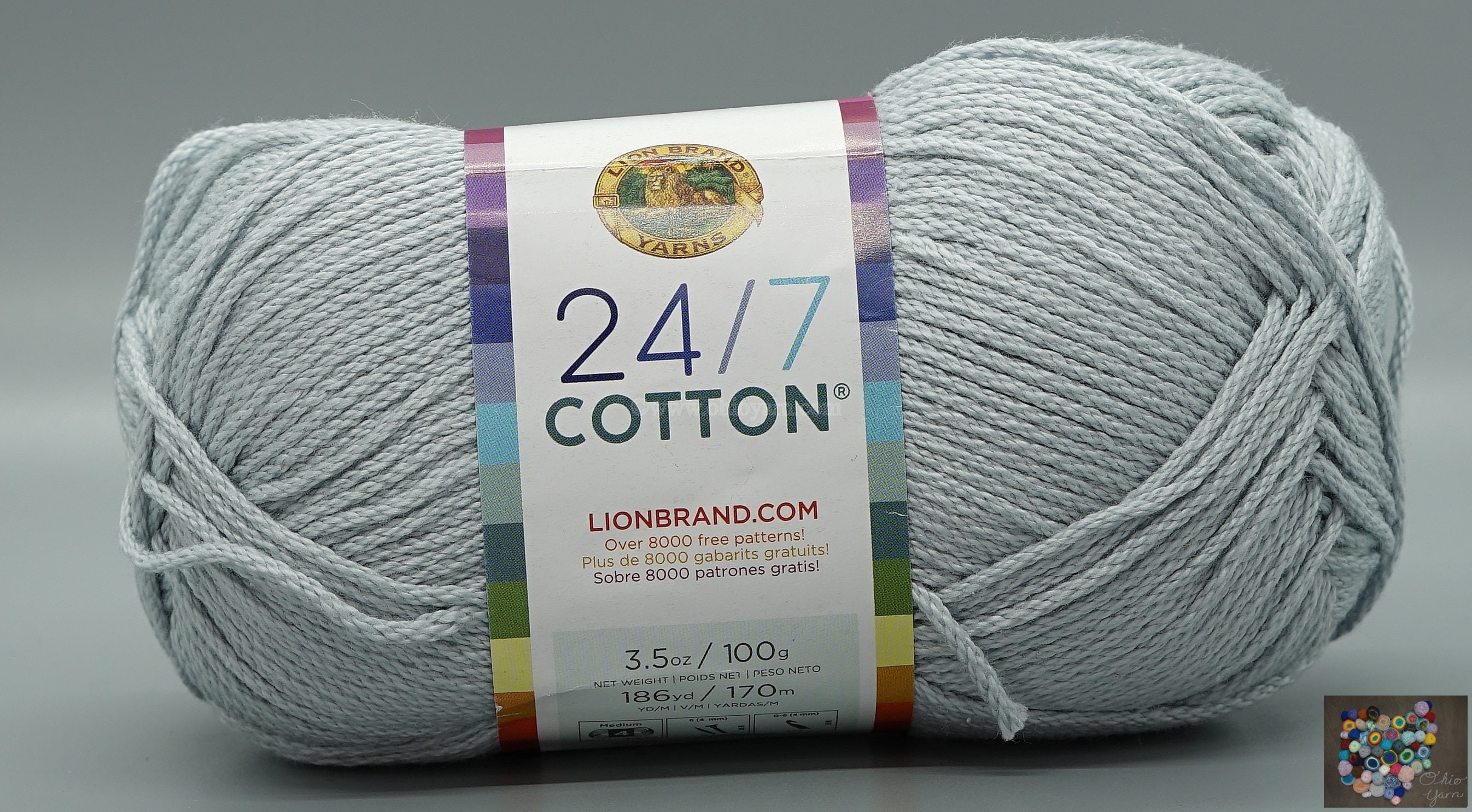 Lion Brand 24/7 Cotton 151 Cool Grey Yarn 100% Mercerized Cotton