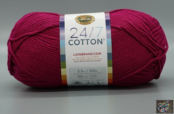 Lion Brand 24/7 Cotton 144 Magenta Yarn 100% Mercerized Cotton