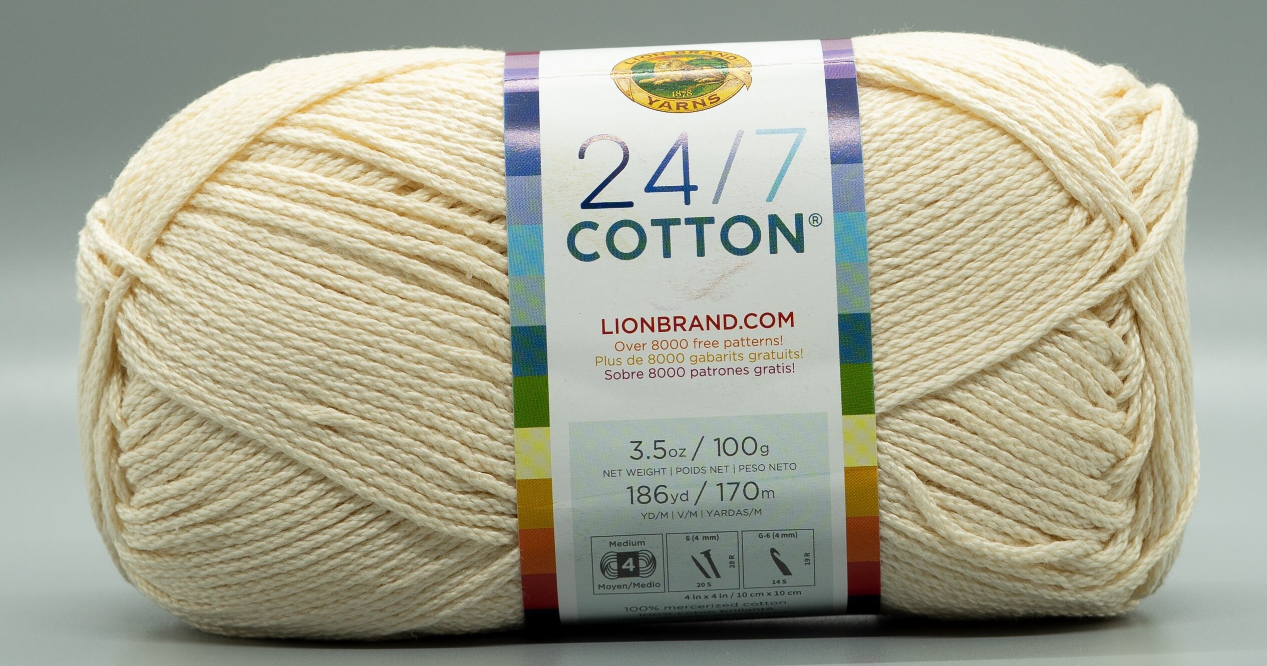 Lion Brand 24/7 Cotton 098 Ecru Yarn 100% Mercerized Cotton | Etsy