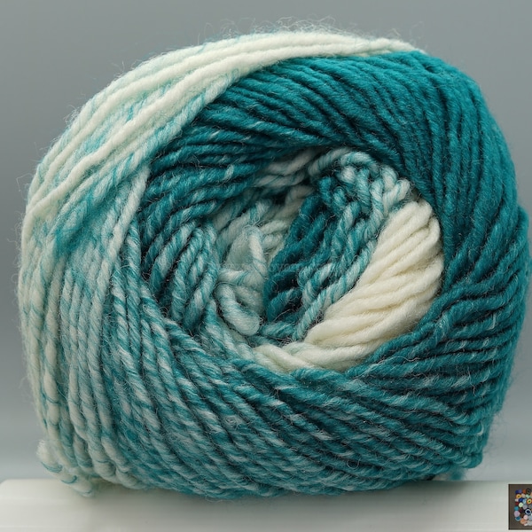 Lion Brand Scarfie 215 Cream and Teal yarn
