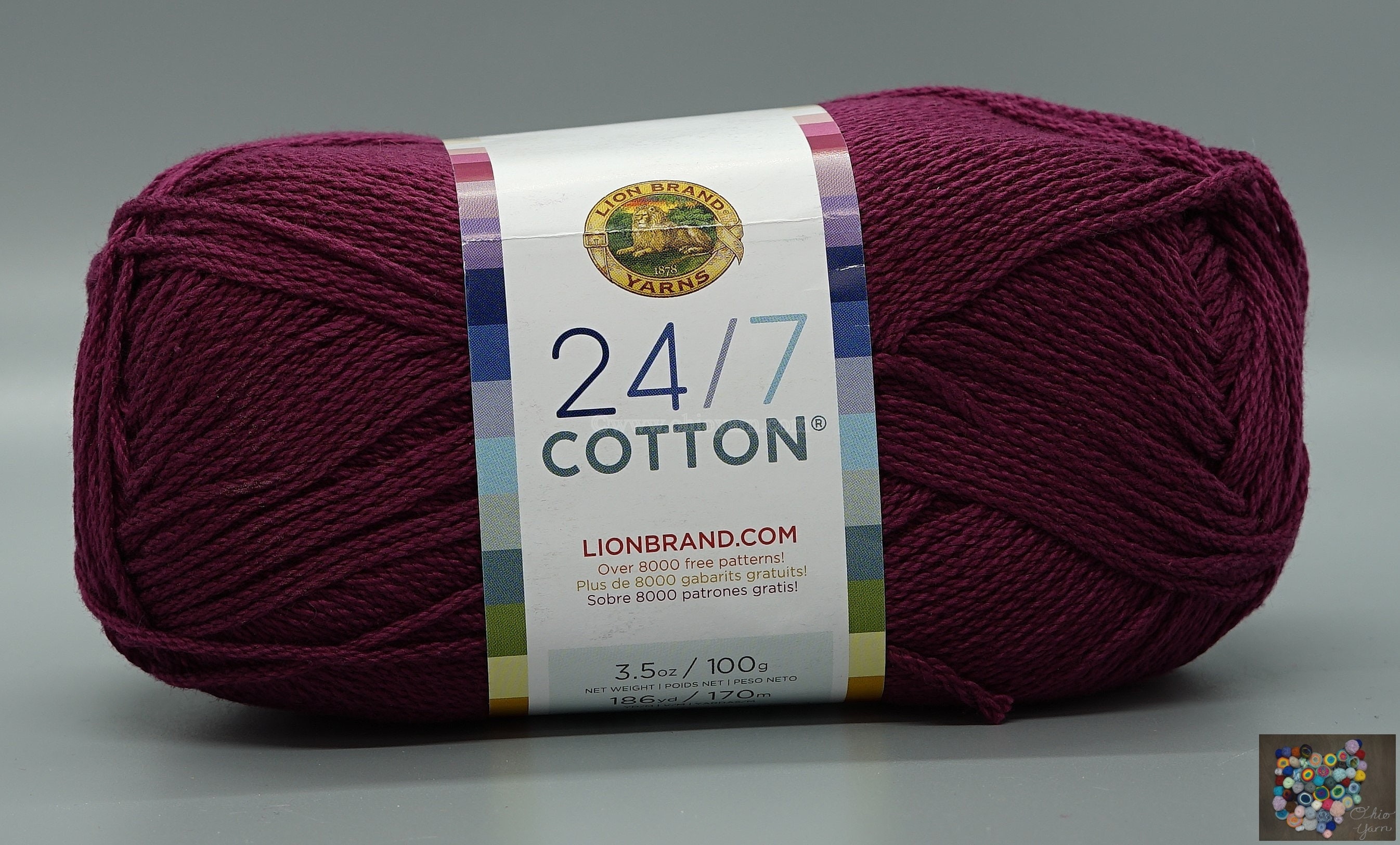 Lion Brand 24/7 Cotton 146 Beets Yarn 100% Mercerized Cotton 