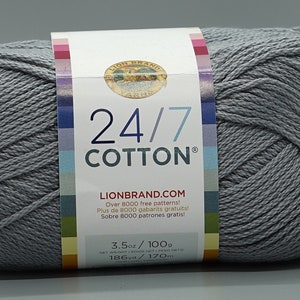 Lion Brand 24/7 Cotton 149 Silver Yarn 100% Mercerized Cotton