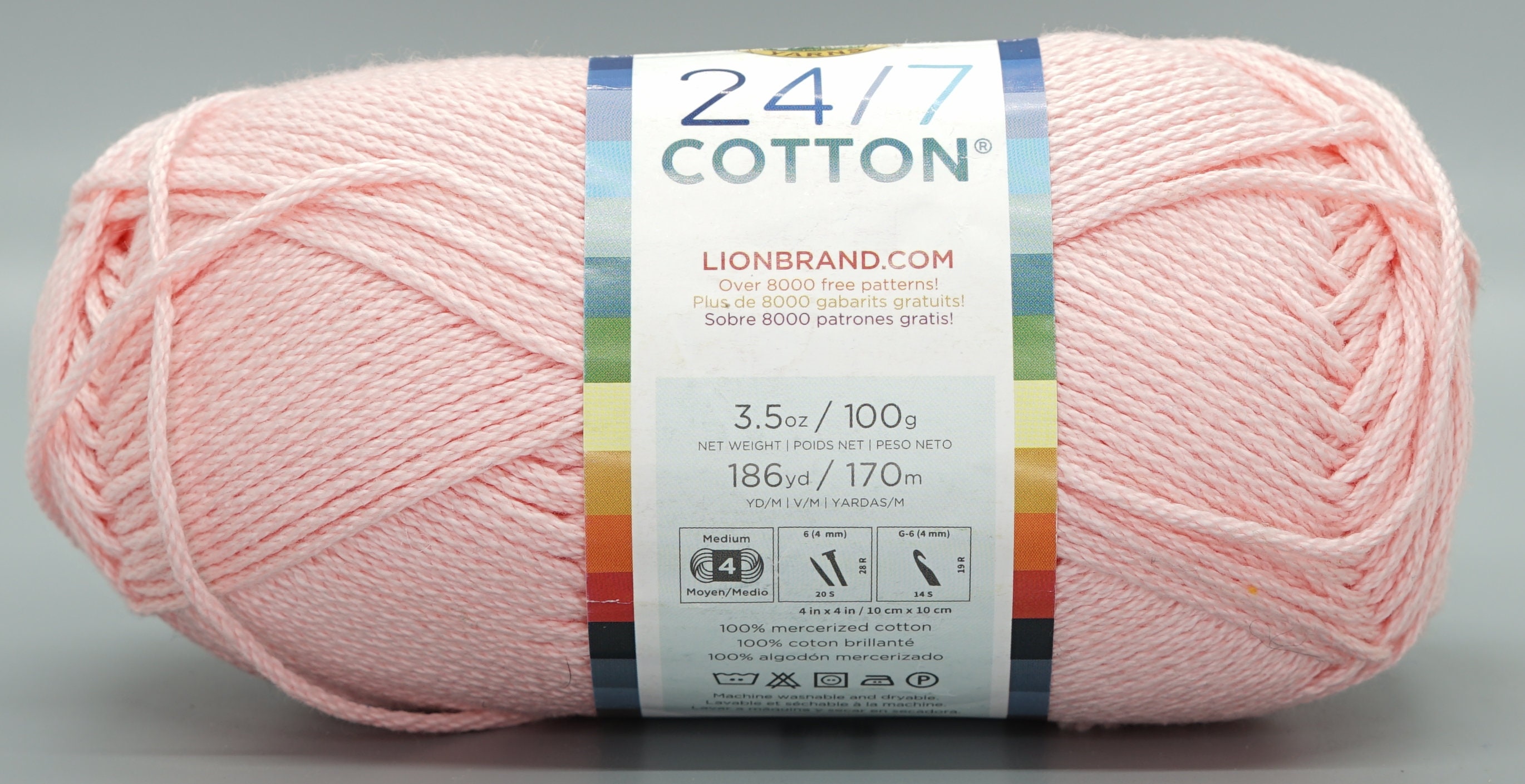 Lion Brand 24/7 Cotton 103 Pink Lemonade Yarn 100 Mercerized Etsy