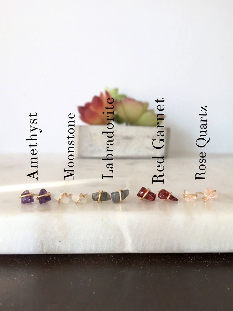 Stud Earrings Trio Gold Filled Herkimer Diamond /& Gemstone Studs Minimalist Birthstone Gift Simple Everyday Accessories