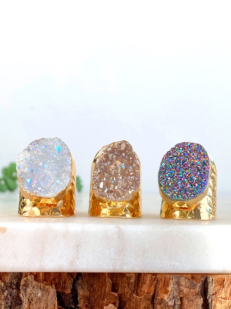 Adjustable rings Druzy rings gifts jewelry women gifts bohemian rings brass rings statement jewelry,Free Shipping gifts for her