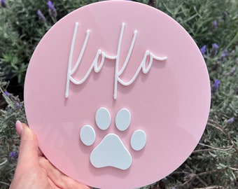 Personalised Coloured Acrylic Pet Plaque, Dog Sign, Puppy Name Plaque, Pet Gift, Round Wall Decor