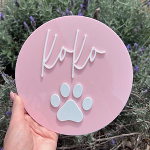 Personalised Coloured Acrylic Pet Plaque, Dog Sign, Puppy Name Plaque, Pet Gift, Round Wall Decor