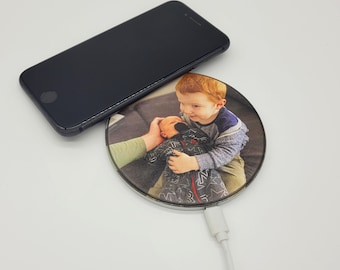 Personalised Wireless Charger QI Charging iPhone Wedding Favours Galaxy Print Printed Custom Made Photo Teenager Gift Christmas Technology