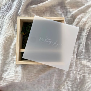 Custom Engraved Wood Photo Box with Frosted Lid, Personalised Photography Box, Pine Photography Box, Photo Album, Photographer,