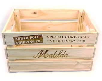 Personalised Christmas Crate, Custom Christmas Eve Box, Children's Santa Sack, Stocking Fillers, Father Christmas Box, Wooden, Medium, Large