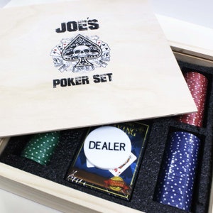 Aangepaste gepersonaliseerde pokerset in houten koffer / doos