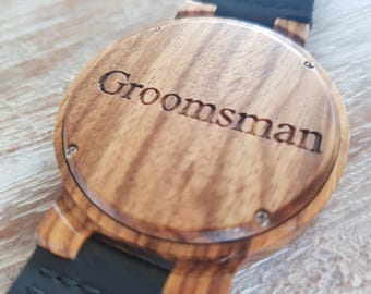 Personalised Wood Watch, Custom Engraved Wrist Watch, Dark Bamboo, Groomsman Gift, Groomsmen, Gift for Him, for man, Anniversary, Monogram