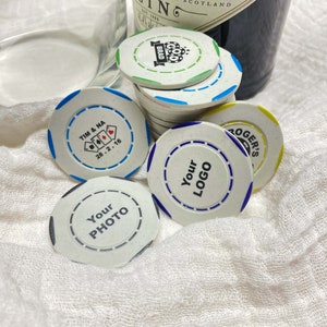 Personalised Poker Chips, Custom Printed Branded Casino Game Party Gift Fathers Day Wedding Names Table Favour Baccarat Black Jack