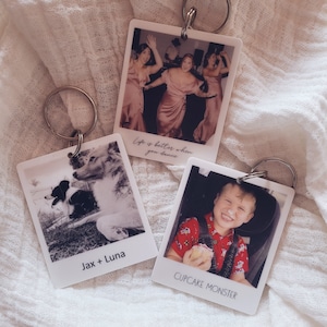 Porte-clés Polaroid personnalisé, porte-clés photo personnalisé, étiquette de sac, personnalisé, école, cadeau enseignant, cartable, jardin d'enfants, étiquette, acrylique