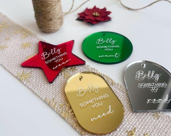 Personalised Christmas Mindful Gift Tags, Custom Reusable Gift Tags, Want Need Wear Read, Present Tags