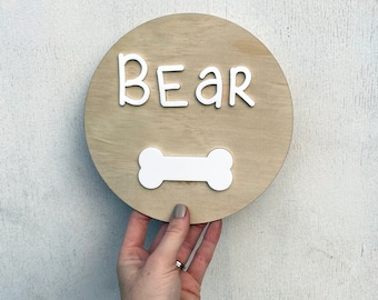 Personalised Pet Plaque, Wooden Dog Sign, Puppy Name Plaque, Pet Gift, Round Wall Decor