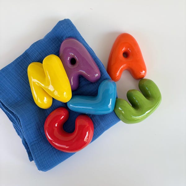 Ceramic Bubble Letters-Personalized Ceramic Letter: Colorful Handmade Wall Decor