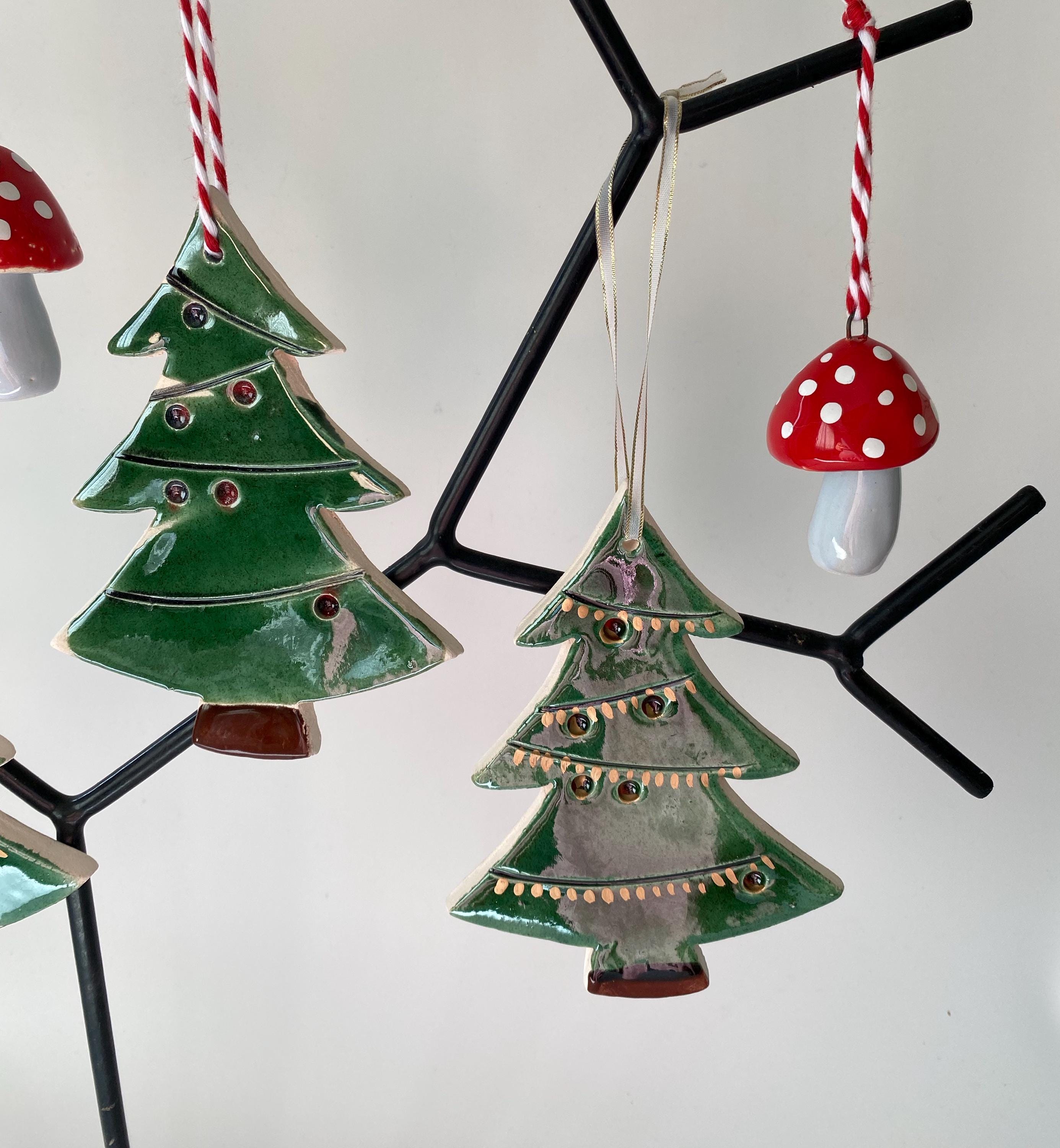 Handmade Ceramic Christmas Tree Ornament: Green Holiday Decor