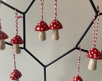 Handmade Ceramic Mushroom Ornament: Christmas Tree Decoration