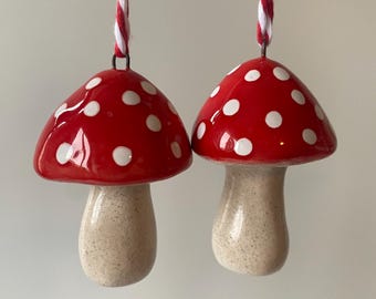 Handmade Ceramic Mushroom Christmas Ornament: Toadstool Decoration