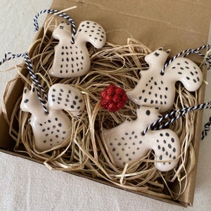 Cute Ceramic Christmas Ornaments ,Christmas Tree Decoration, white squirrel ornament ,housewarming gift, Set of 4