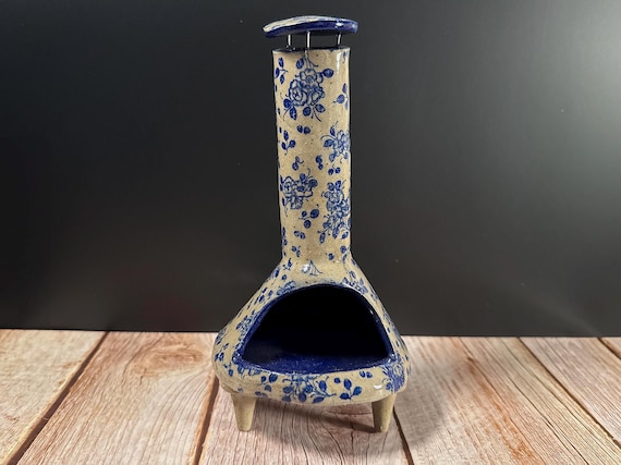Blue Floral Chiminea Incense Burner