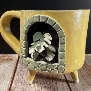 Handmade Myra Mug: Monstera Plant Decor, Unique Pottery