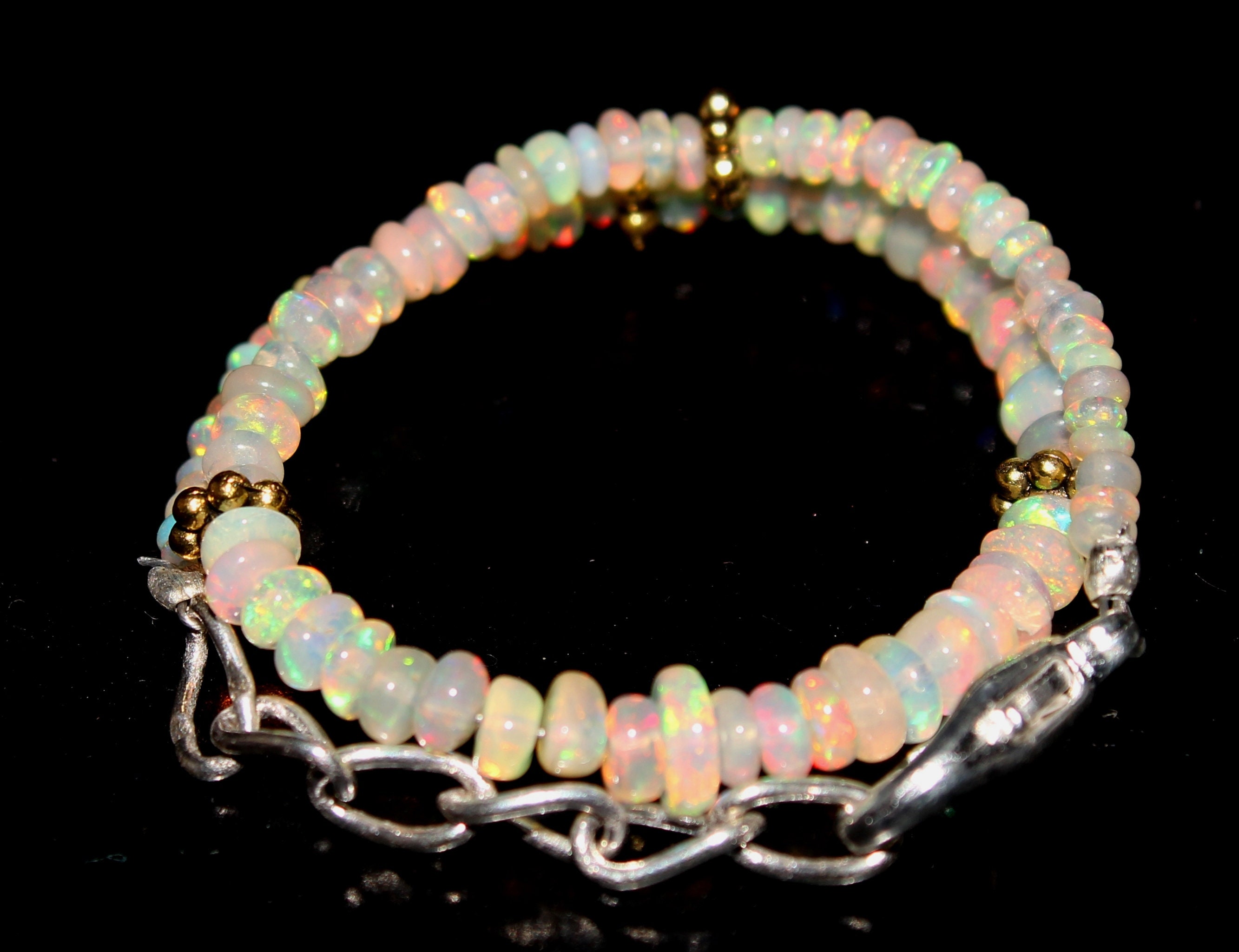 Top Natural Opal Bracelet Fire Black Opal Silver Bracelet Etsy