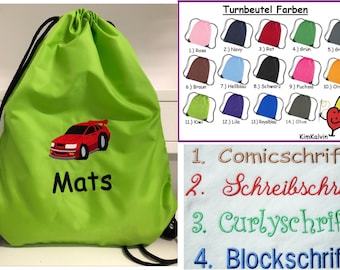 Turnbeutel Rennauto Sportbeutel für Schule Sport Beutel 8 Farben 45 x 34 cm