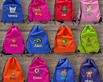 Turnbeutel personalisiert mit Stickmotiv und Namen nach Wunsch für Kindergarten, Krippe, Schule ( Schwimmbeutel ) Wäschebeutel