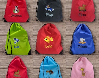 Turnbeutel personalisiert mit Stickmotiv und Namen nach Wunsch für Kindergarten, Krippe, Schule ( Schwimmbeutel ) Wäschebeutel