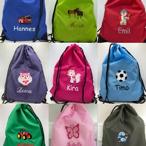 Turnbeutel personalisiert mit Stickmotiv und Namen nach Wunsch für Kindergarten, Krippe, Schule ( Schwimmbeutel ) Wäschebeutel