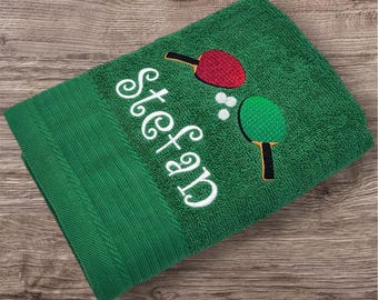 HANDTUCH ( 50 x 100 cm ) + Stickmotiv * Tischtennis * + Name / Bestickte individuelle Geschenkidee / Personalisiert