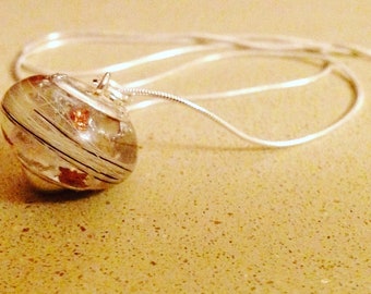 Sterling silver Interchangeable bead pendant with resin horsehair or pet hair embedded bead