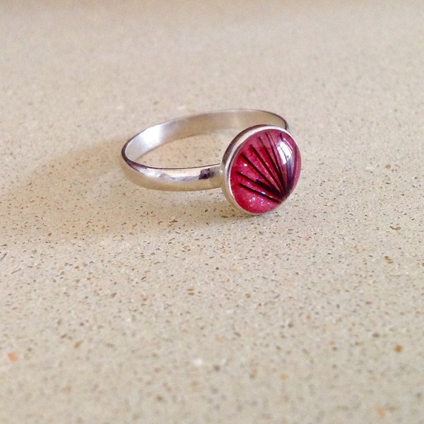 Sterling silver small stacking ring with embedded horsehair, pethair or ashes