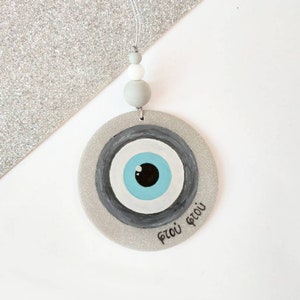 Greek Evil Eye Wall Hanging for Good Luck, New Year&#39;s Gouri, Nursery Decor, Newborn Present, Housewarming Gift, Handpainted Home Decor, Mati